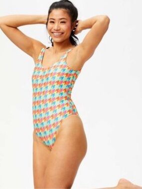 Terez Rainbow Women's Houndstooth One-piece Swim Wear, L Large